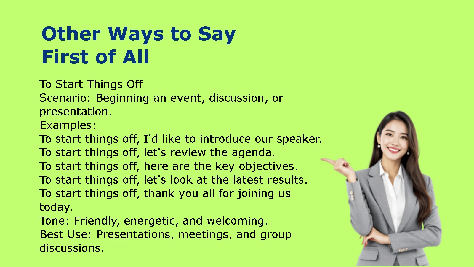 Other Ways to Say First of All